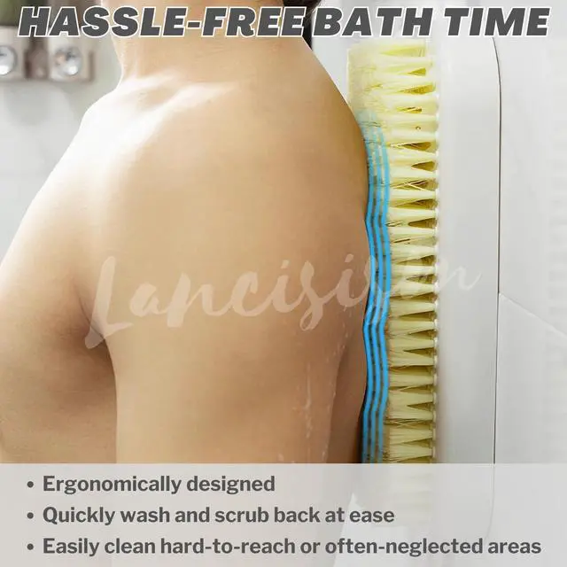 Alt view image 5 of 7 - Wall Mounted Back Scrubber, Large Exfoliating Brush with Self Adhesive Hook for Shower Bathing Scrub Brush Back Brush & Body Scrubber - Shower Accessories 7.9 x 11.9 inches