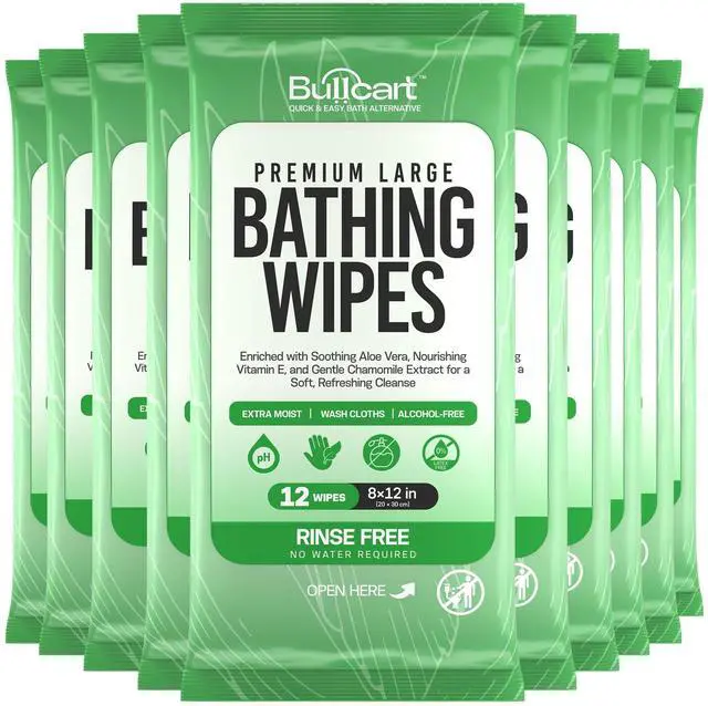 Main image of 10 Pack, 120 XL Body Wipes for Adults Bathing No Rinse, Bathing Wipes with Aloe, Disposable Cleansing Cloths for Women Men & Elderly, Camping & Travel Essentials, Shower Wipes