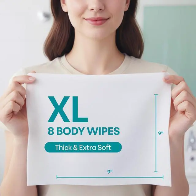 Alt view image 3 of 6 - XL Body Wipe 9" x 9" Bath Wipes for Adults No Rinse - Thick Refreshing Shower Wash Cloth with Aloe Vera for Camping, Travel, Gym, and Caregiving - Durable Disposable Bath Cloths for Quick Hygiene