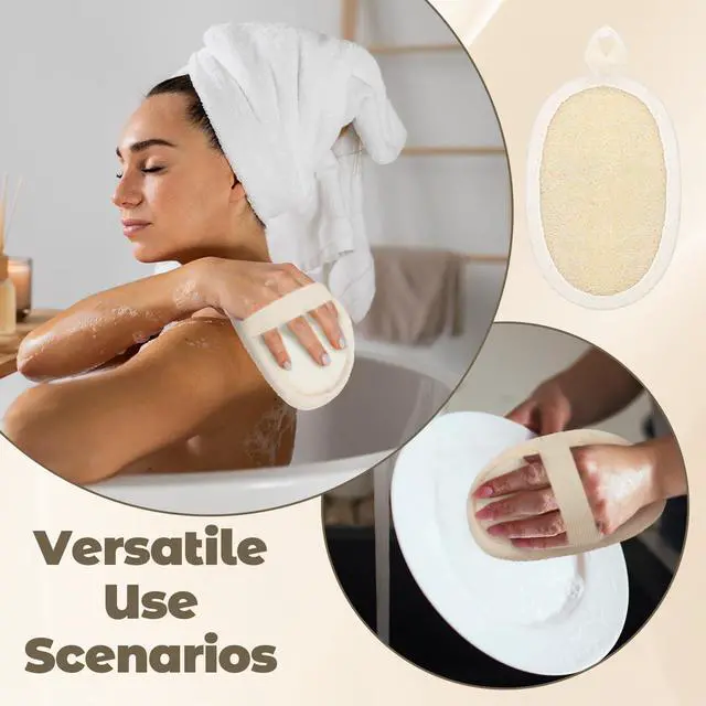Alt view image 5 of 6 - 30 PCS Loofah Exfoliating, Loofah Natural Bulk with Elastic Band Skin Friendly Face Loofahs Natural Body Scrubbers Shower Exfoliator with Loop for Unisex Adults of All Ages-Beige