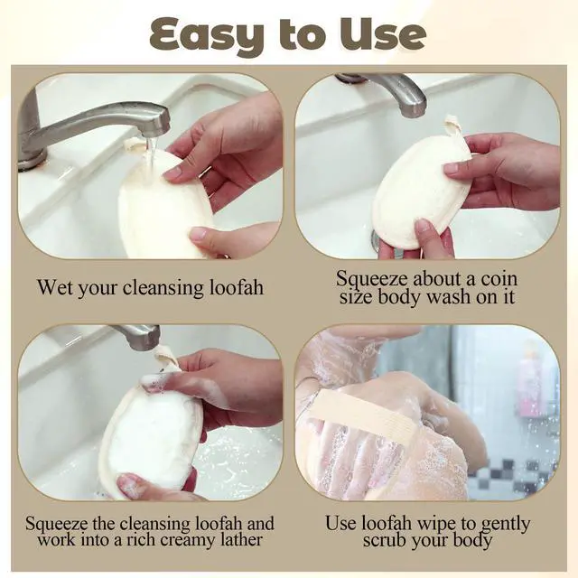 Alt view image 6 of 6 - 30 PCS Loofah Exfoliating, Loofah Natural Bulk with Elastic Band Skin Friendly Face Loofahs Natural Body Scrubbers Shower Exfoliator with Loop for Unisex Adults of All Ages-Beige
