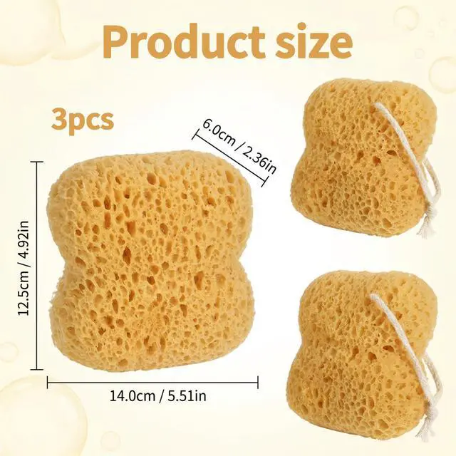Alt view image 2 of 7 - Sea Sponges for Shower, Natural Sea Sponges for Bathing, Gentle Exfoliation for Sensitive Skin, Portable Bath Accessories with Hanging Loops, Set of 3 Sponges 13.5x12.5cm