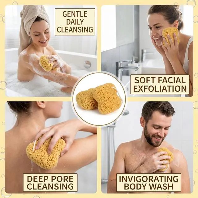 Alt view image 7 of 7 - Sea Sponges for Shower, Natural Sea Sponges for Bathing, Gentle Exfoliation for Sensitive Skin, Portable Bath Accessories with Hanging Loops, Set of 3 Sponges 13.5x12.5cm