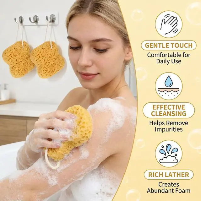 Alt view image 4 of 7 - Sea Sponges for Shower, Natural Sea Sponges for Bathing, Gentle Exfoliation for Sensitive Skin, Portable Bath Accessories with Hanging Loops, Set of 3 Sponges 13.5x12.5cm
