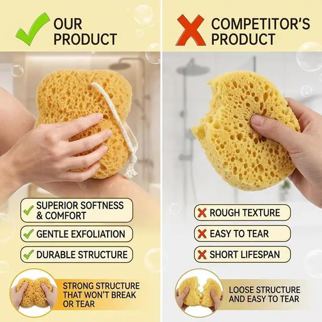 Alt view image 5 of 7 - Sea Sponges for Shower, Natural Sea Sponges for Bathing, Gentle Exfoliation for Sensitive Skin, Portable Bath Accessories with Hanging Loops, Set of 3 Sponges 13.5x12.5cm