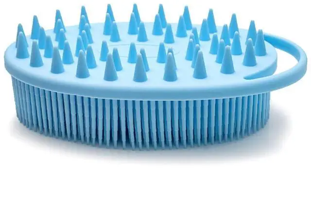 Alt view image 2 of 7 - Blue Silicone Exfoliating Body Shower Scrubber Brush - Soft for Kids & Adults, All Skin Types
