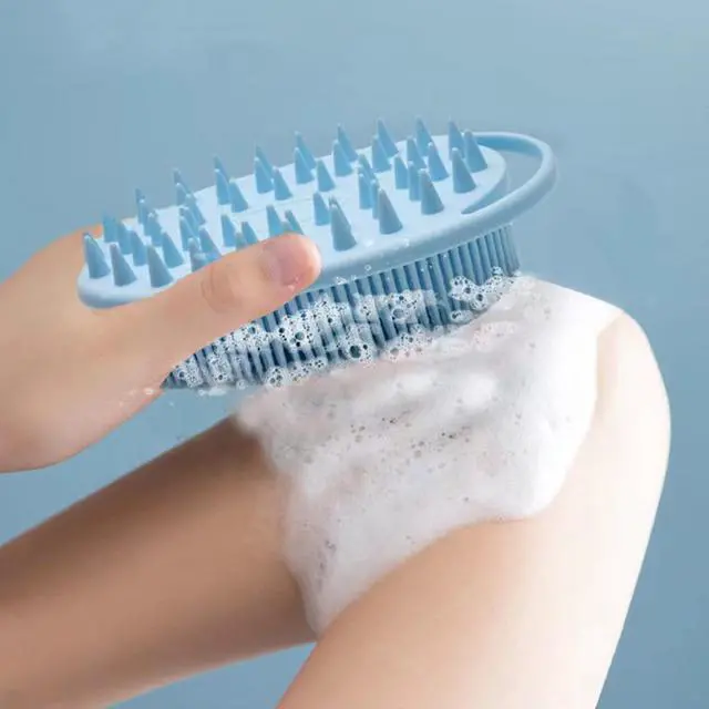 Alt view image 4 of 7 - Blue Silicone Exfoliating Body Shower Scrubber Brush - Soft for Kids & Adults, All Skin Types