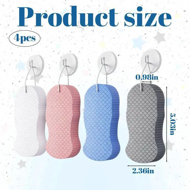Alt view image 2 of 7 - 4Pcs Magic Exfoliating Bath Sponge, Advanced 3D Exfoliating Body Scrubber for Shower and Bath, Reusable Handheld Shower Brush Remover Dead Skin for Adults Women Men