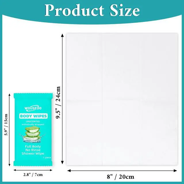 Alt view image 2 of 7 - 600 Pack Body Wipes Individually Wrapped(8" x 9.5"), Shower Wipe for Adults Bathing No Rinse,Personal Cleansing Wipes for Travel Gym,Bulk Deodorant for Homeless