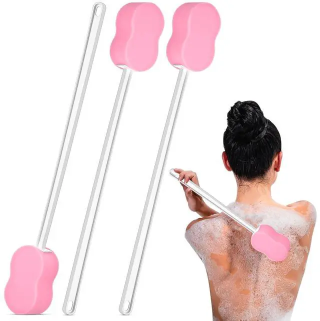 Main image of 3 Pcs Long Handle Bath Sponge 22.4'' Back Sponge on a Stick Lightweight Back Washer Handled Butt Scrubber Shower Brush for Foot Body Cleaning Bathing Limited Motion(Pink)