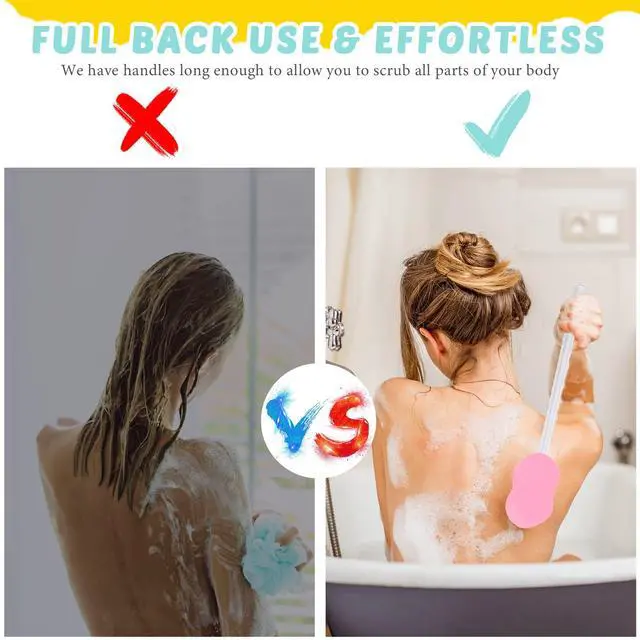 Alt view image 3 of 7 - 3 Pcs Long Handle Bath Sponge 22.4'' Back Sponge on a Stick Lightweight Back Washer Handled Butt Scrubber Shower Brush for Foot Body Cleaning Bathing Limited Motion(Pink)