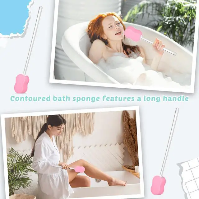Alt view image 5 of 7 - 3 Pcs Long Handle Bath Sponge 22.4'' Back Sponge on a Stick Lightweight Back Washer Handled Butt Scrubber Shower Brush for Foot Body Cleaning Bathing Limited Motion(Pink)