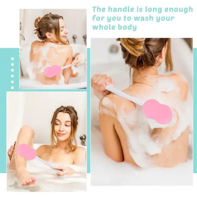 Alt view image 7 of 7 - 3 Pcs Long Handle Bath Sponge 22.4'' Back Sponge on a Stick Lightweight Back Washer Handled Butt Scrubber Shower Brush for Foot Body Cleaning Bathing Limited Motion(Pink)