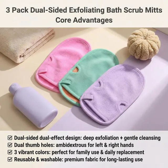 Alt view image 7 of 7 - 3PCS Reusable Bathing Shower Mittens Soft Back Rubbing Gloves Exfoliating Body Wash Massage Spa Mitt for Adult and Kids Family (Color Random)
