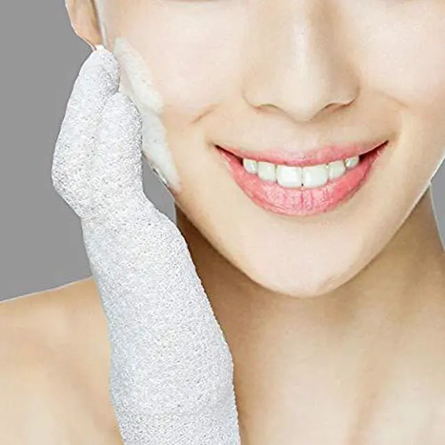 Alt view image 2 of 6 - Exfoliating Dual Texture Bath Gloves for Shower, Spa, Massage and Body Scrubs, Dead Skin Cell Remover, Gloves with Hanging Loop (2 Pairs Light)