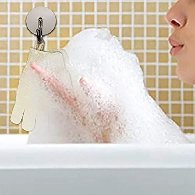Alt view image 3 of 6 - Exfoliating Dual Texture Bath Gloves for Shower, Spa, Massage and Body Scrubs, Dead Skin Cell Remover, Gloves with Hanging Loop (2 Pairs Light)