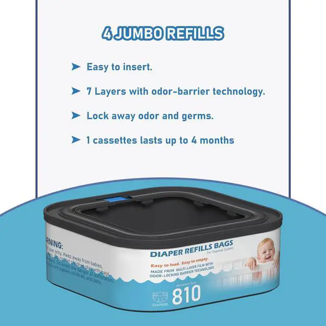 Alt view image 4 of 7 - Jumbo Square Refills Disposal Bags Refill Compatible with Diaper Genie Classic, Compact, Premier and Select Pails, Hold Up to 810 Newborn-Sized Diapers Per Refill, 4 Packs