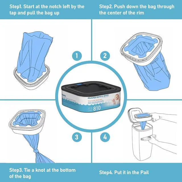 Alt view image 6 of 7 - Jumbo Square Refills Disposal Bags Refill Compatible with Diaper Genie Classic, Compact, Premier and Select Pails, Hold Up to 810 Newborn-Sized Diapers Per Refill, 4 Packs