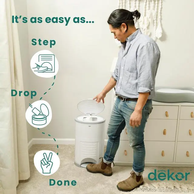 Alt view image 3 of 7 - EKO Classic Diaper Pail, White | ONLY Eco-Friendly Diaper Pail Made with 70% Recycled Materials | Hands-Free: StepDropDone | Cost-Effective Refill System
