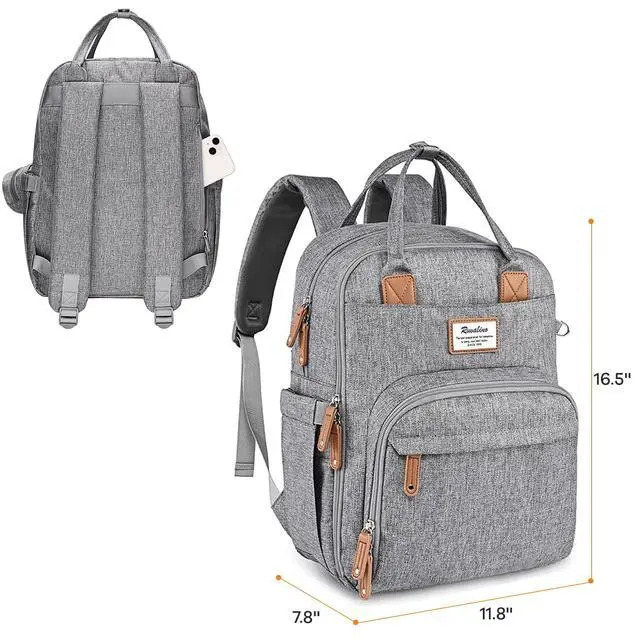Alt view image 4 of 7 - Diaper Bag Backpack-Multifunction Travel Baby Diaper Bag with Changing Pad, Insulated Bottle Holders & Pacifier Case, Large Capacity, Waterproof, Gray