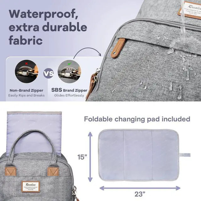 Alt view image 6 of 7 - Diaper Bag Backpack-Multifunction Travel Baby Diaper Bag with Changing Pad, Insulated Bottle Holders & Pacifier Case, Large Capacity, Waterproof, Gray