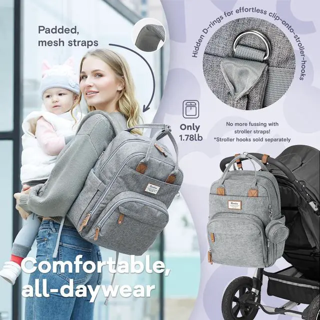 Alt view image 7 of 7 - Diaper Bag Backpack-Multifunction Travel Baby Diaper Bag with Changing Pad, Insulated Bottle Holders & Pacifier Case, Large Capacity, Waterproof, Gray