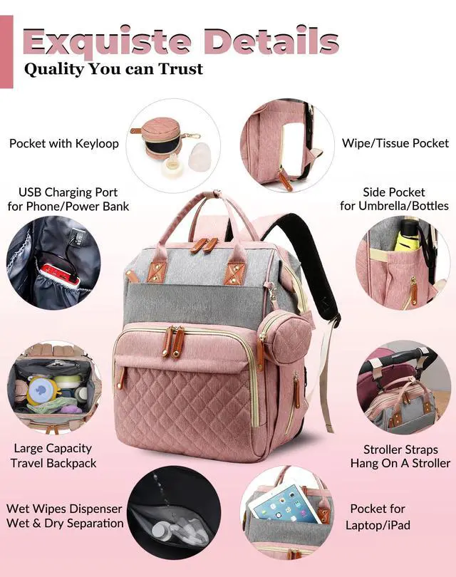 Alt view image 3 of 7 - Diaper Bag Backpack with Changing Station, Waterproof Large Capacity, Baby Bag for Mom & Dad, 18 Pockets+USB Port, Foldable Changing Pad, Travel Backpack for Newborn Essentials, Baby Gift