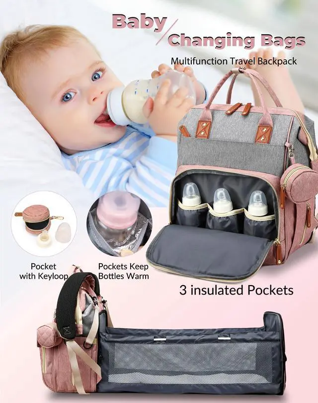 Alt view image 2 of 7 - Diaper Bag Backpack with Changing Station, Waterproof Large Capacity, Baby Bag for Mom & Dad, 18 Pockets+USB Port, Foldable Changing Pad, Travel Backpack for Newborn Essentials, Baby Gift