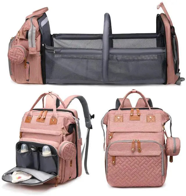 Main image of Baby Diaper Bags with Changing Station, Waterproof Large Capacity Diaper Bag Backpack for Moms Dads with USB Charging Port and Stroller Straps, Baby Shower Gifts, Pink