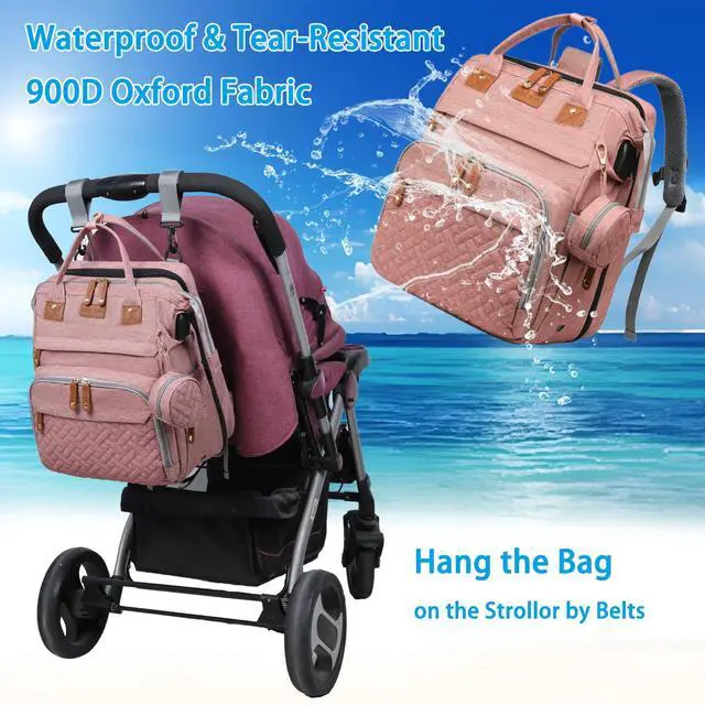 Alt view image 4 of 7 - Baby Diaper Bags with Changing Station, Waterproof Large Capacity Diaper Bag Backpack for Moms Dads with USB Charging Port and Stroller Straps, Baby Shower Gifts, Pink