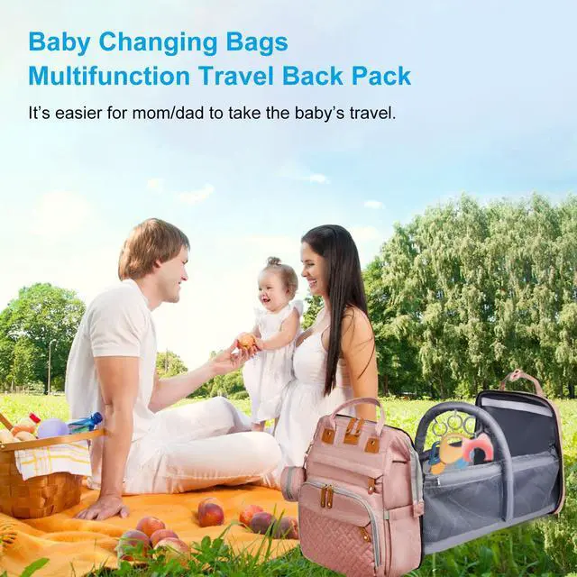 Alt view image 7 of 7 - Baby Diaper Bags with Changing Station, Waterproof Large Capacity Diaper Bag Backpack for Moms Dads with USB Charging Port and Stroller Straps, Baby Shower Gifts, Pink