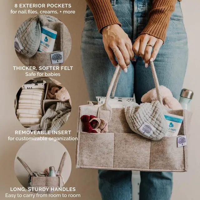 Alt view image 3 of 7 - Diaper Caddy - Nursery Storage Bin and Car Organizer for Diapers and Baby Wipes - Oatmeal, Regular