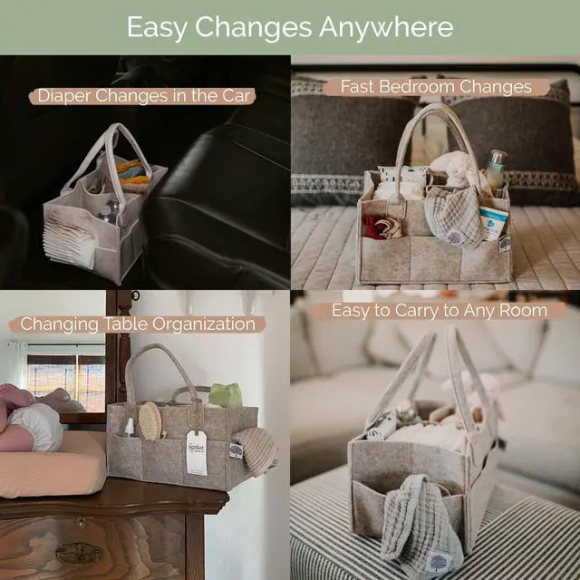 Alt view image 5 of 7 - Diaper Caddy - Nursery Storage Bin and Car Organizer for Diapers and Baby Wipes - Oatmeal, Regular