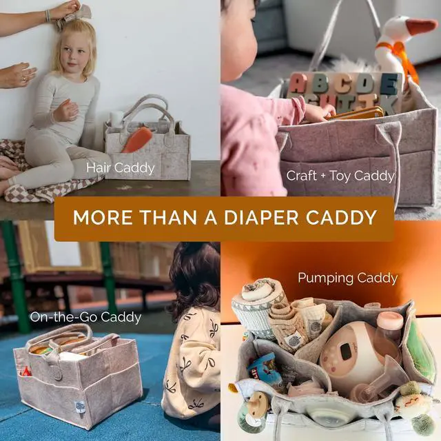 Alt view image 7 of 7 - Diaper Caddy - Nursery Storage Bin and Car Organizer for Diapers and Baby Wipes - Oatmeal, Regular