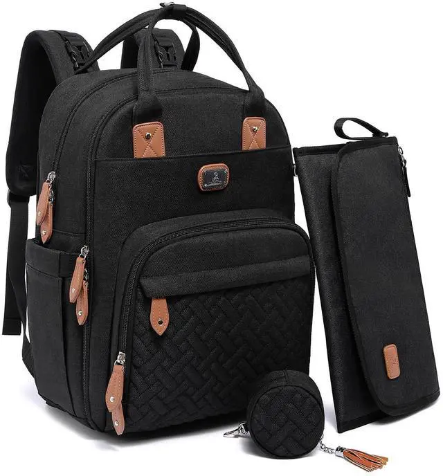 Main image of Diaper Bag Backpack with Portable Changing Pad, Pacifier Case and Stroller Straps, Large Unisex Baby Bags for Boys Girls, Multipurpose Travel Back Pack Moms Dads, Black