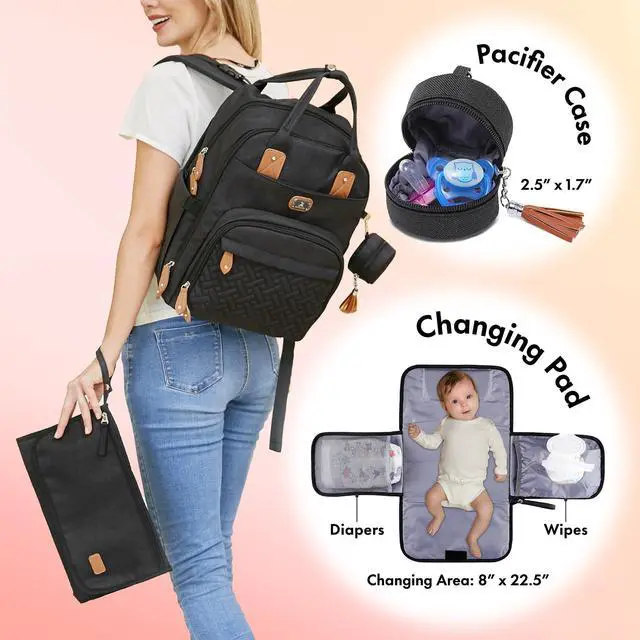 Alt view image 2 of 7 - Diaper Bag Backpack with Portable Changing Pad, Pacifier Case and Stroller Straps, Large Unisex Baby Bags for Boys Girls, Multipurpose Travel Back Pack Moms Dads, Black