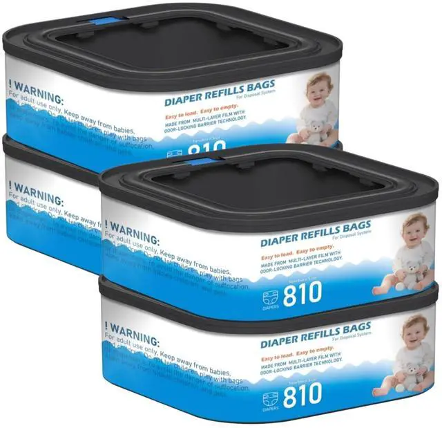 Main image of 4 Packs Jumbo Square Refills Disposal Bags Refill Compatible with Diaper Genie Compact, Select Pails, Classic Version Pail, Hold Up to 810 Newborn-Sized Diapers Per Refill