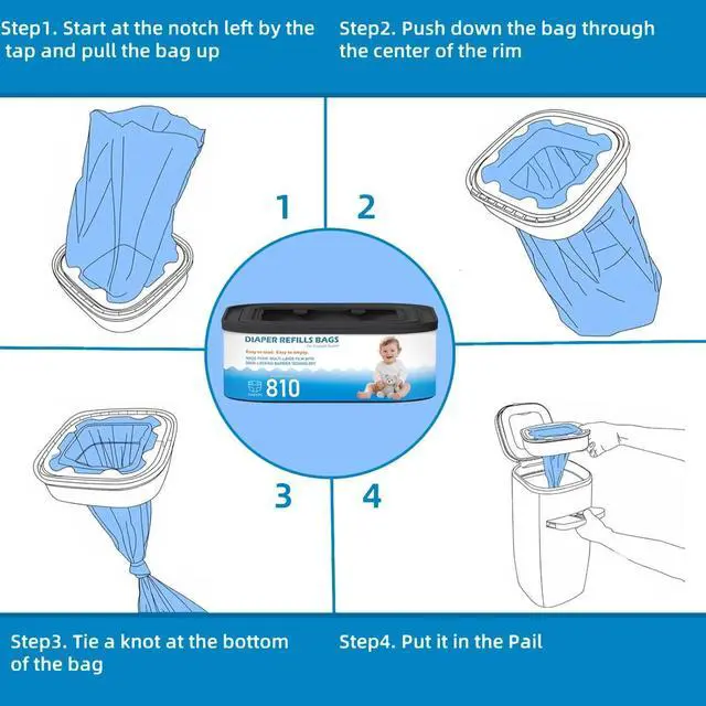 Alt view image 4 of 7 - 4 Packs Jumbo Square Refills Disposal Bags Refill Compatible with Diaper Genie Compact, Select Pails, Classic Version Pail, Hold Up to 810 Newborn-Sized Diapers Per Refill