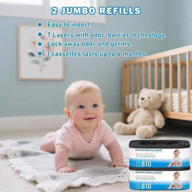 Alt view image 5 of 7 - 4 Packs Jumbo Square Refills Disposal Bags Refill Compatible with Diaper Genie Compact, Select Pails, Classic Version Pail, Hold Up to 810 Newborn-Sized Diapers Per Refill