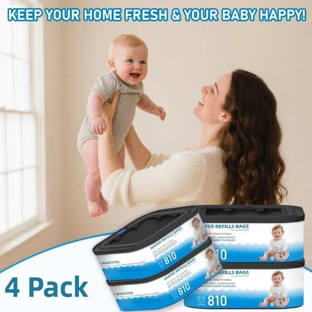 Alt view image 7 of 7 - 4 Packs Jumbo Square Refills Disposal Bags Refill Compatible with Diaper Genie Compact, Select Pails, Classic Version Pail, Hold Up to 810 Newborn-Sized Diapers Per Refill