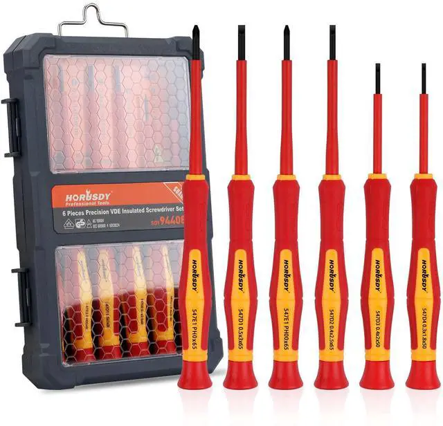 Main image of 1000V 6-Piece Mini Insulated Screwdriver Set, Magnetic Tip Mini Electrician Screwdriver Set Slotted(1.8mm,2.0mm2.5mm,3.0mm), Phillips: (PH00, PH0)