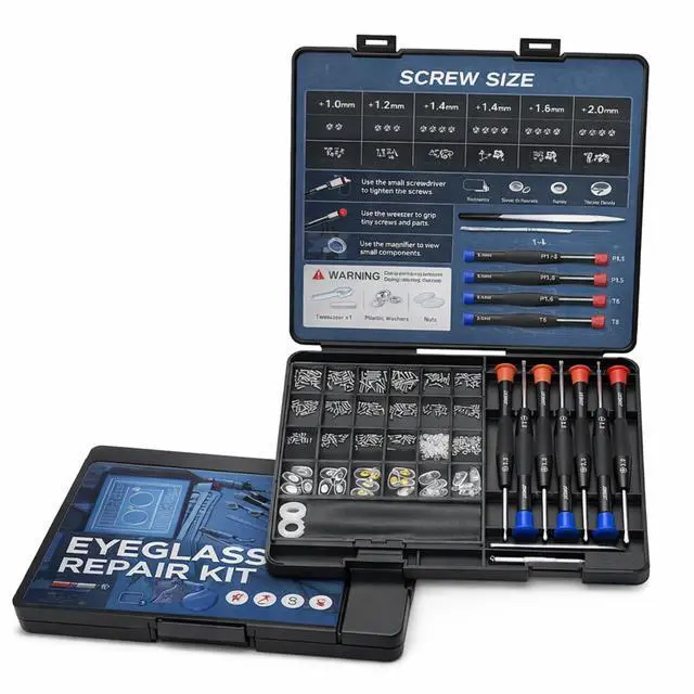 Main image of 37 PCS Glasses Repair Kit for Eyeglasses Sunglasses, Small Screws, Nose Pads and Precision Screwdrivers Included, Portable Eyeglass Fixing Tool Kit for Men, Women and Adults