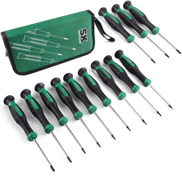 Main image of 12-Piece Mini Screwdriver Set, Includes Slotted/Phillip/Star Screwdrivers, Magnetic Tips, Premium Alloy Steel, SureGrip Handle, with Zipper Pouch