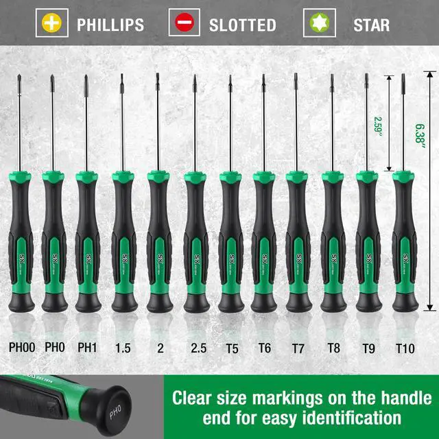 Alt view image 4 of 7 - 12-Piece Mini Screwdriver Set, Includes Slotted/Phillip/Star Screwdrivers, Magnetic Tips, Premium Alloy Steel, SureGrip Handle, with Zipper Pouch