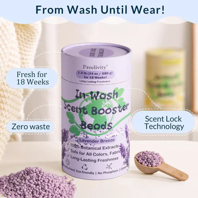 Alt view image 2 of 6 - InWash Scent Booster Beads Lavender Breeze Scent, Laundry Beads fabric softener, 24 oz Lasts Up to 70 Washing Cycles Safe for Sensitive Skin, Babies and Kids