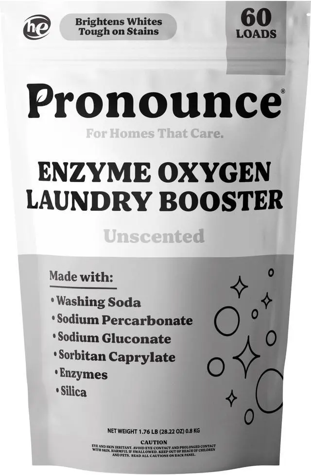 Main image of Enzyme Oxygen Laundry Booster - Brightens White & Tough on Stains, Fights Odor. Enzyme Stain Fighter, Cleaner Ingredients, Fragrance Free - Ultra Concentrated, HE - 60 Loads (Unscented)