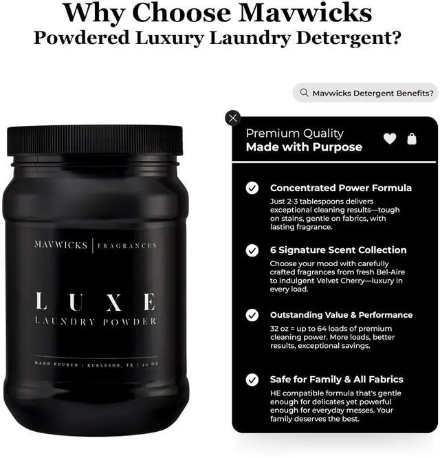Alt view image 2 of 7 - - Luxury Laundry Detergent Powder (Luxe) 32 Oz Concentrated for Tough Stains and Odors, For All Washing machine types Gentle on Fabrics