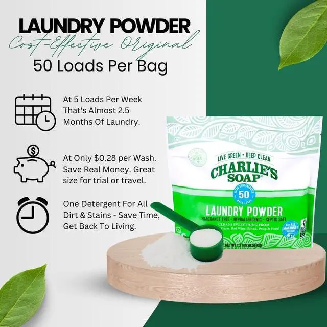 Alt view image 3 of 7 - Powder (50 Loads, 1 Pack) Hypoallergenic Deep Cleaning Washing Powder Detergent Eco-Friendly, Safe, and Effective
