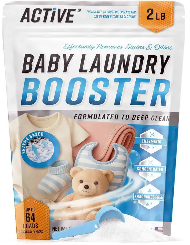 Main image of Baby Laundry Detergent Booster - ACTIVE Enzyme Stain & Odor Remover for Infant, Newborn, Toddler & Kids Clothes, Fragrance Free Sensitive Laundry Soap, 2-lbs Unscented Powder Made in USA - 64 Loads