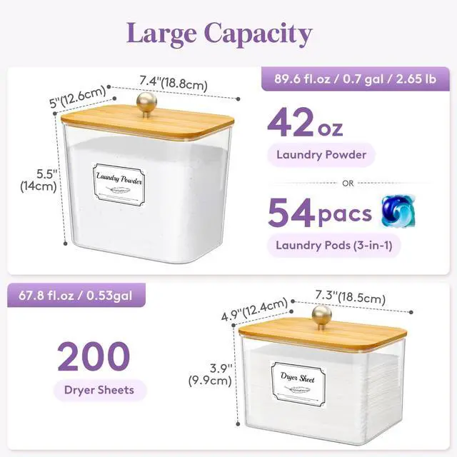 Alt view image 2 of 7 - Laundry Pods Container with Lid, Dryer Sheet Holder, Room Organization Storage for Coffee Pods Kcup Washing Powder, Scent Booster Beads, 2600 +2000ml/0.53+0.7galNatural,3 Pcs
